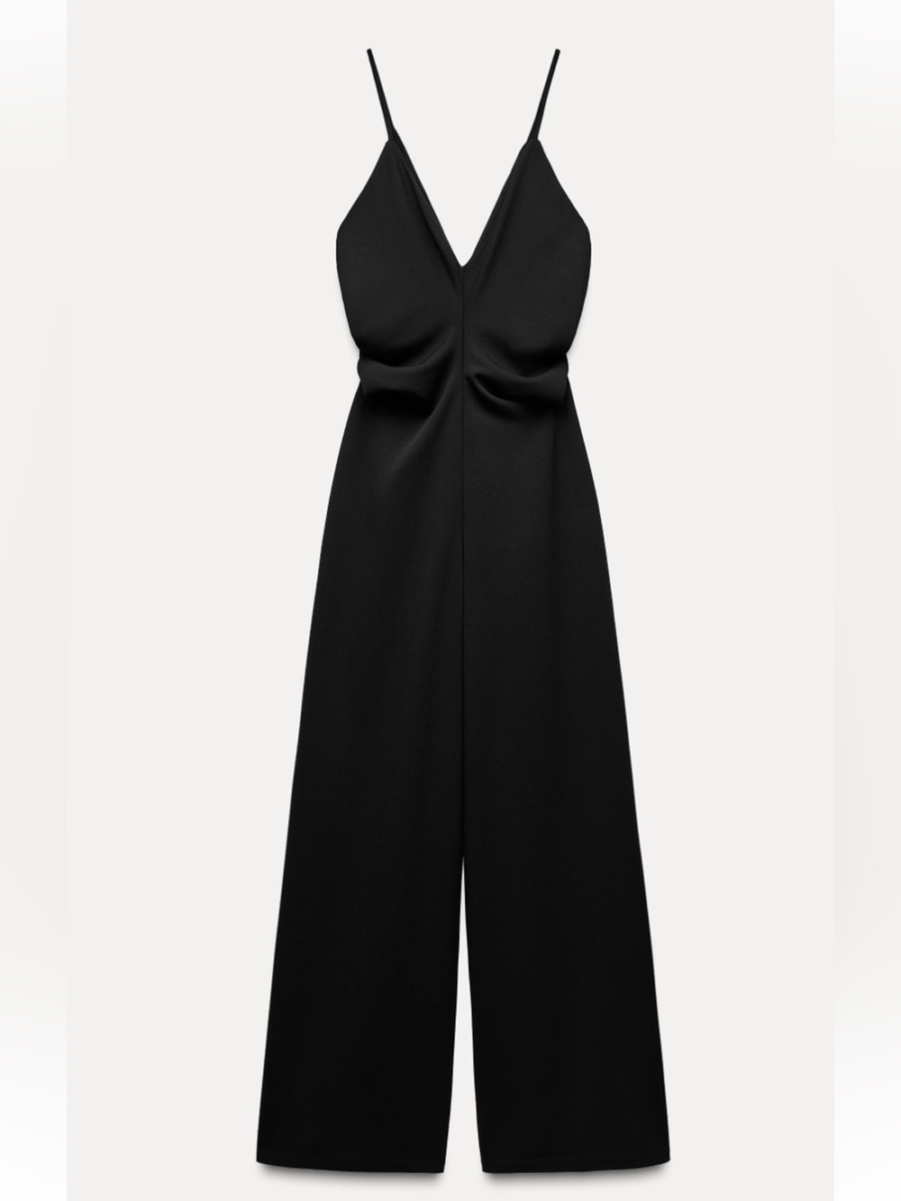 ZARA Black Wide-Leg V-Neck Jumpsuit